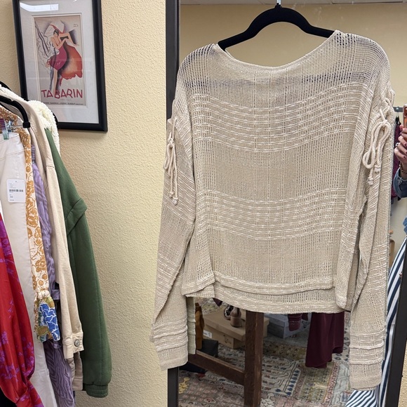 Free People Cream Open-Knit Lightweight Sweater - Picture 3 of 3
